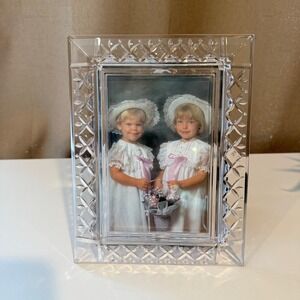 Crystal Glass 4x6 Picture Frame Diamond Cut Floral Pattern Clear Heavy Quality